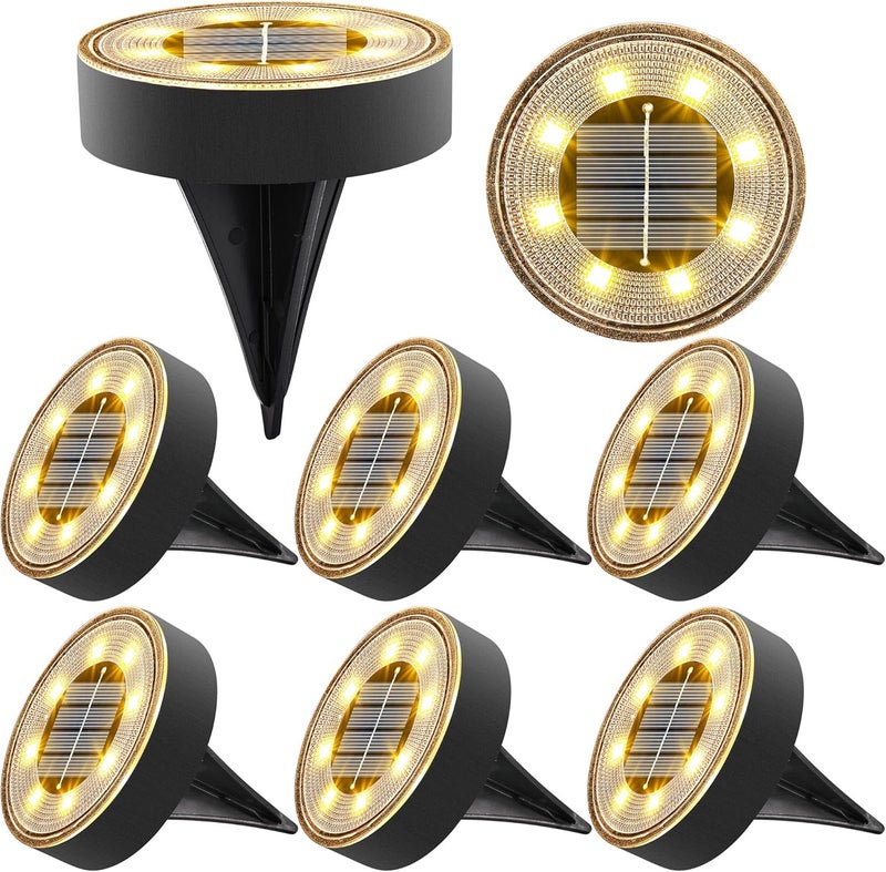 Joomer Solar Ground Lights, 8 Pack 8 LED Solar Lights Outdoor IP68 Waterproof Solar Disc Lights In-Ground Landscape Lighting Outdoor Lights for Patio Pathway Lawn Yard Driveway Walkway (Warm White) - Image 1